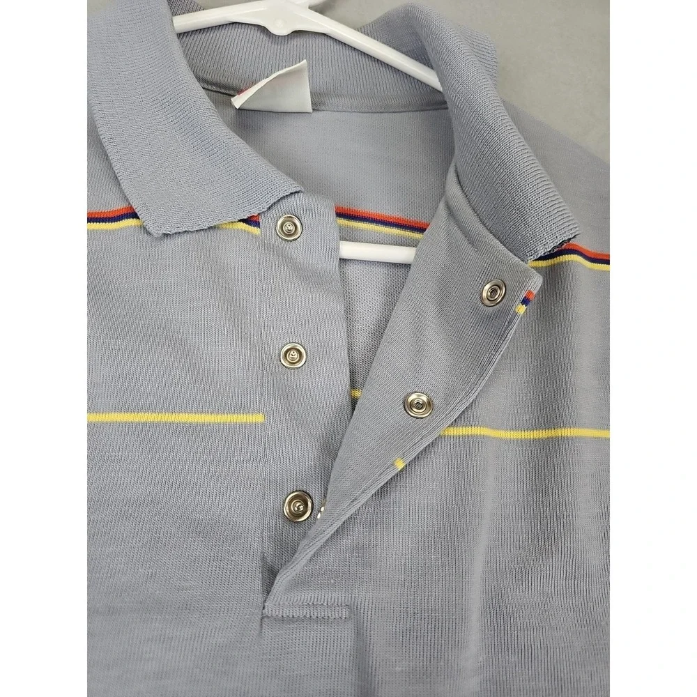 Vintage Levi's Polo Shirt Gray Striped Snaps Men's Large Made In USA
